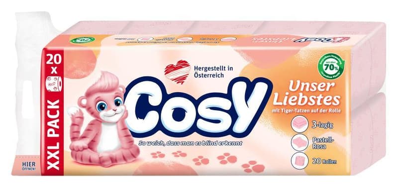 Cosy toilet paper with tiger on the roll 20 rolls, 3-ply