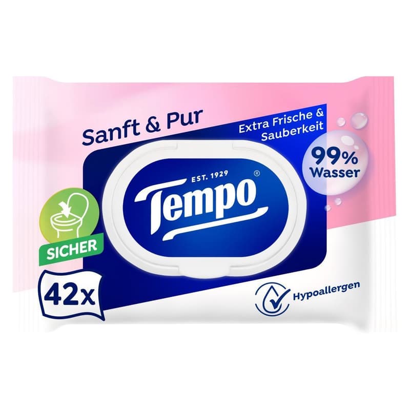 Tempo moist toilet paper soft and pure 42 sheets