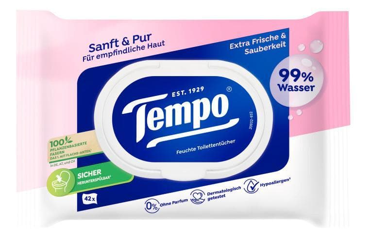 Tempo moist toilet paper soft and pure 42 sheets