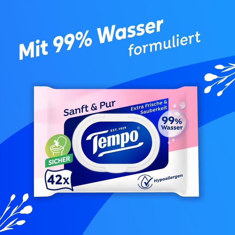 Tempo moist toilet paper soft and pure 42 sheets