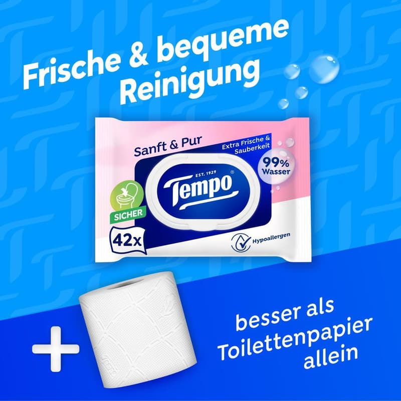 Tempo moist toilet paper soft and pure 42 sheets