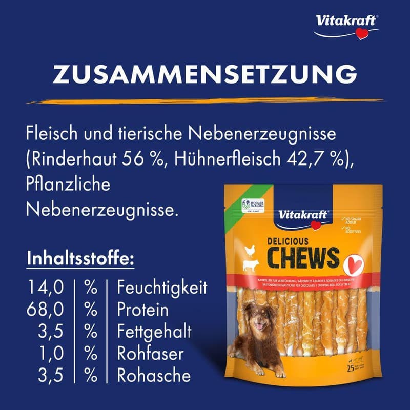 Vitakraft CHEWS deli,chew rolls chicken, S