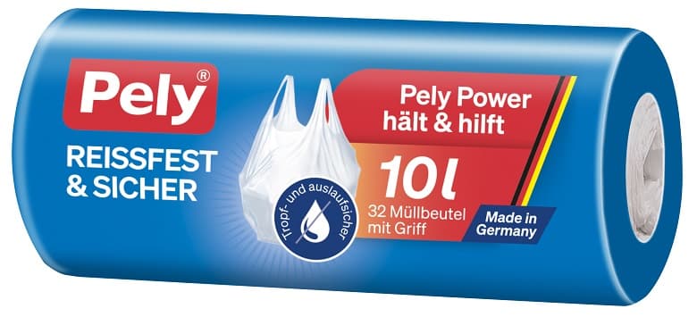Pely® KLIMA-NEUTRAL carry handle bin liners, 10 litres, 32 pieces
