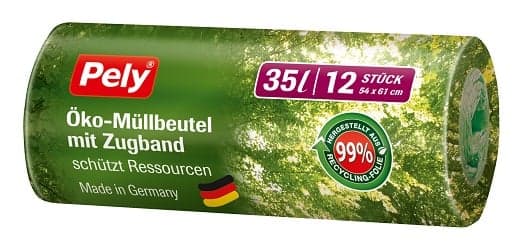 Pely® eco-trash bags with drawstring, 35 litres, 12 pieces