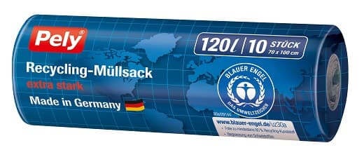 Pely® recycling waste sacks extra strong, with sealing tape, black, 120 litres, 10 pieces