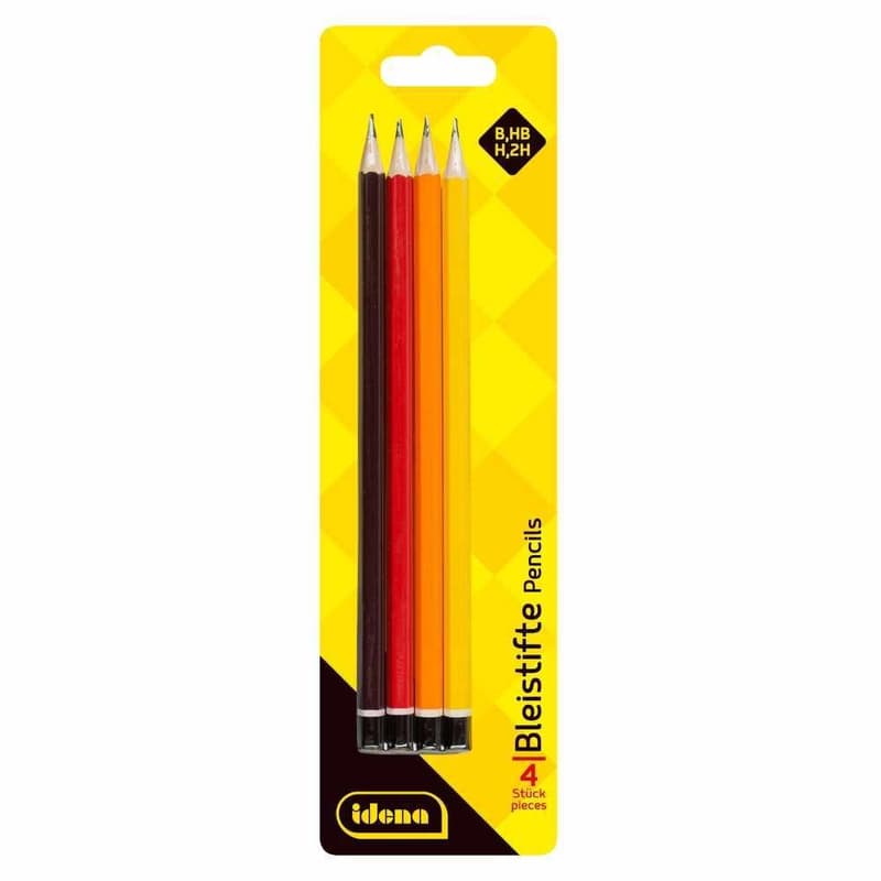 Bleistifte H/HB/B/2H schwarz/rot/orange/gelb 4 Stück Blister