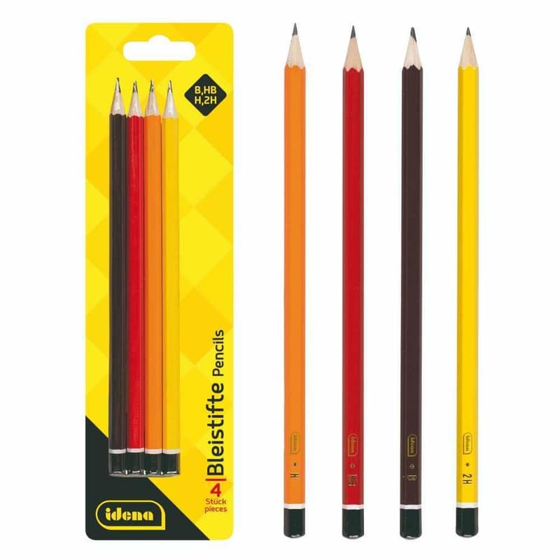 Bleistifte H/HB/B/2H schwarz/rot/orange/gelb 4 Stück Blister