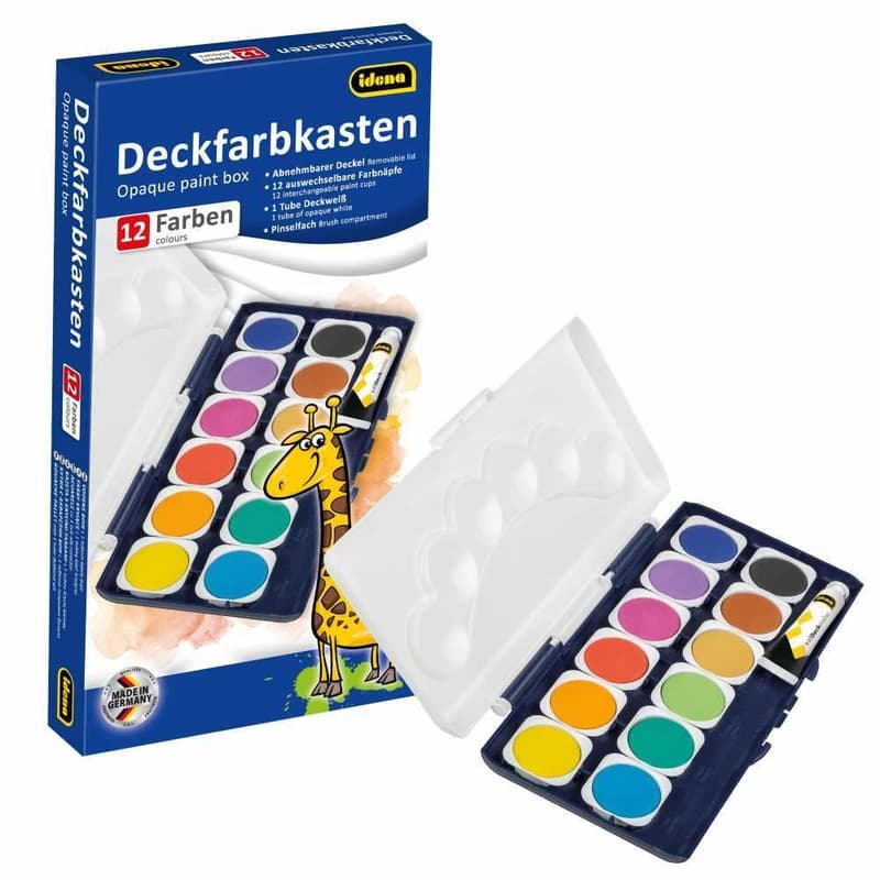 Deckfarbkasten 12 Farben und 1 Tube Deckweiß