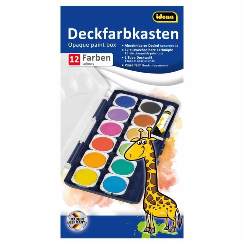 Deckfarbkasten 12 Farben und 1 Tube Deckweiß