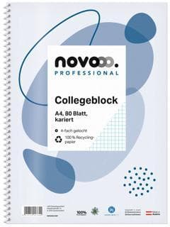 NOVOOO Collegeblock DIN A4 80 Blatt kariert weiß