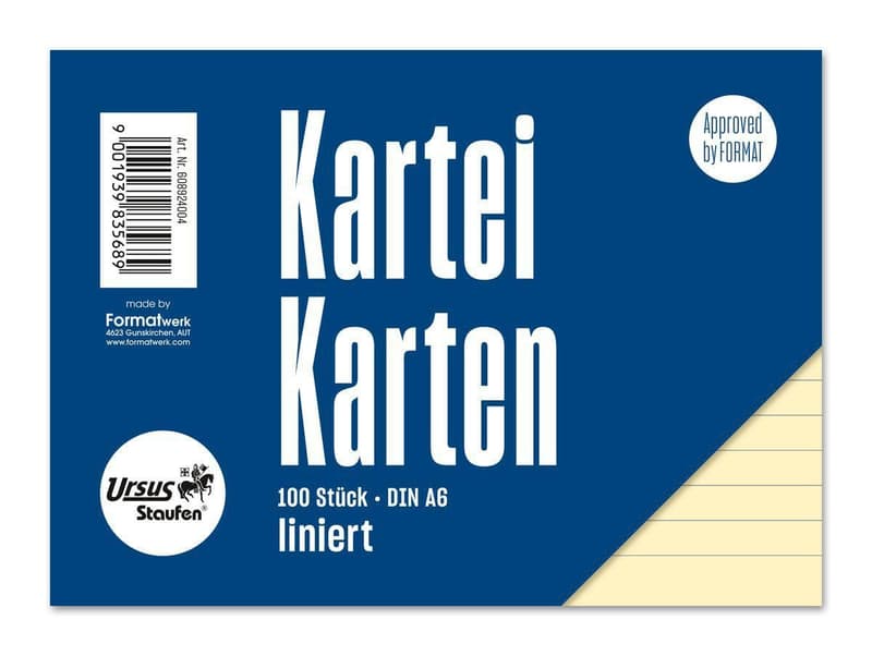 URSUS Style index cards DIN A6 landscape 100 pieces ruled yellow