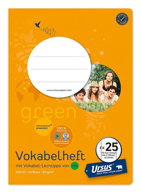 URSUS Vokabelheft Nr.25 DIN A5 40 Blatt 10 mm liniert mit 2 Mittelstrichen