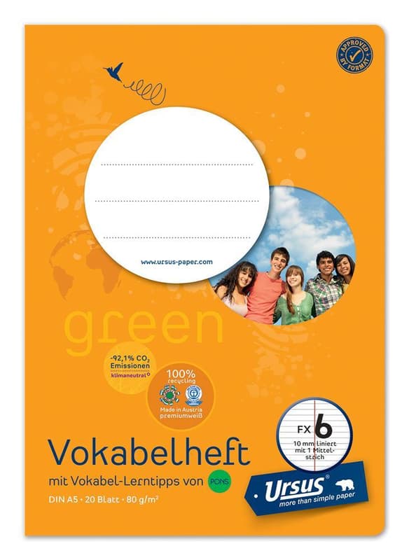 URSUS Vokabelheft Nr.6 DIN A5 20 Blatt 10 mm liniert mit Mittelstrich