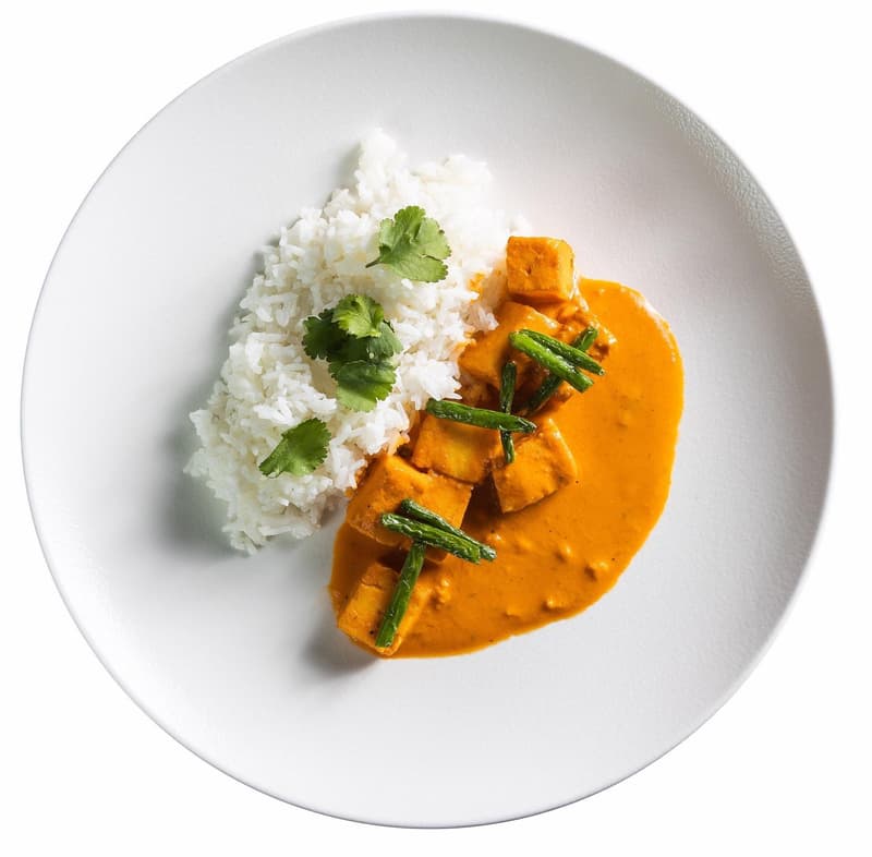 Paneer Makhani with jasmine rice from Mahavira Kanswala