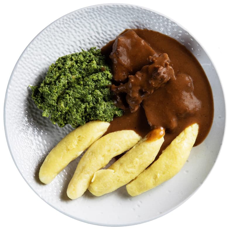 Beef with garlic, spinach and potato dumplings by Petr Bureš