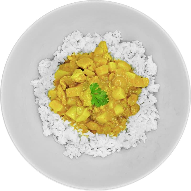 Pappudia yellow chicken curry with rice