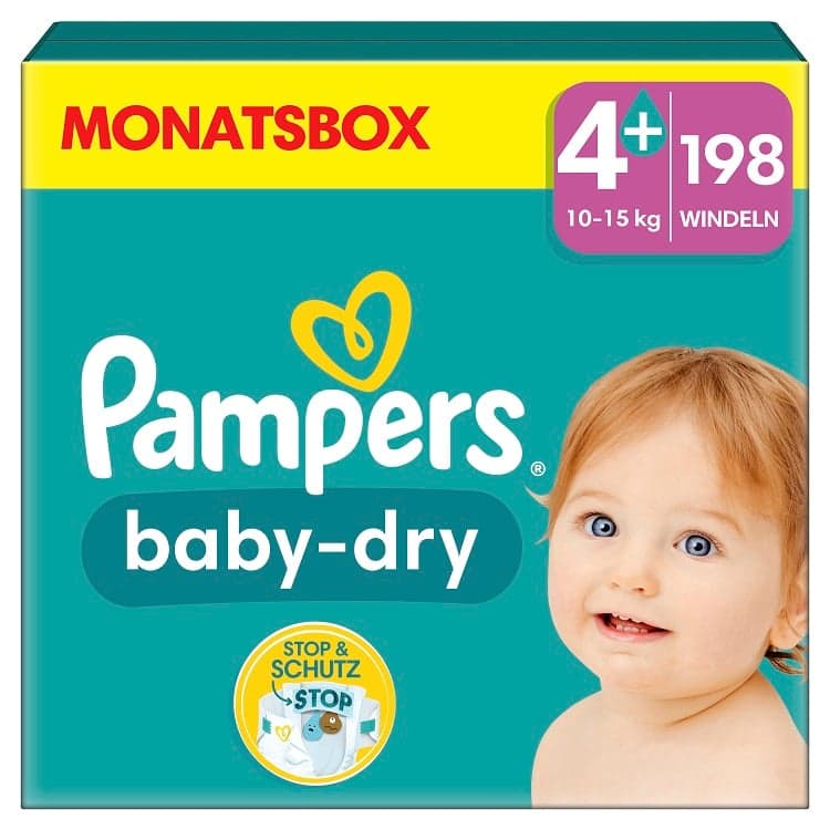 Pampers Baby Dry Gr.4+ Maxi Plus 10-15kg MonatsBox