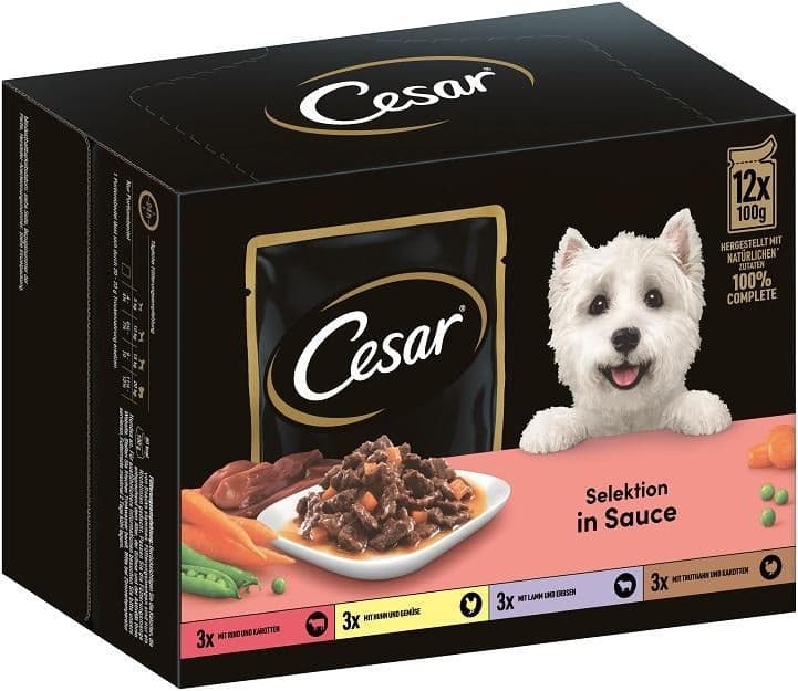 CESAR® Multipack Portion Bag Selection 4 Varieties Beef, Chicken, Lamb, Turkey in Sauce 4x12x100g