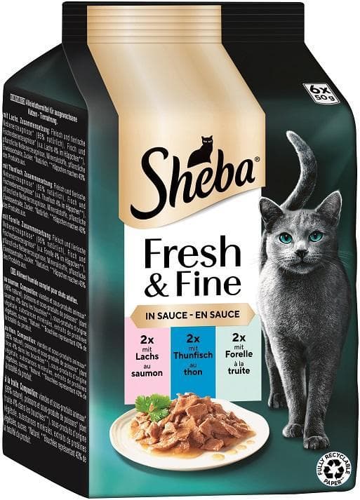 SHEBA® Fresh & Fine Multipack Lachs, Thunfisch & Forelle in Sauce MSC