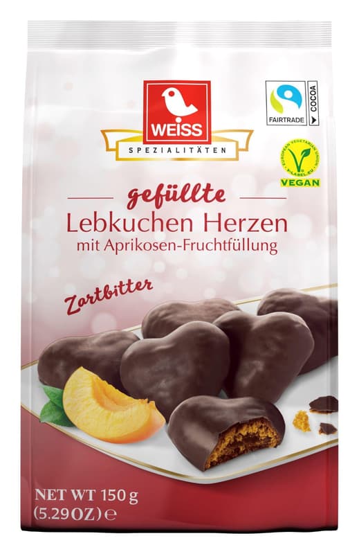 Weiss Gefüllte Lebkuchen-Herzen Zartbitter