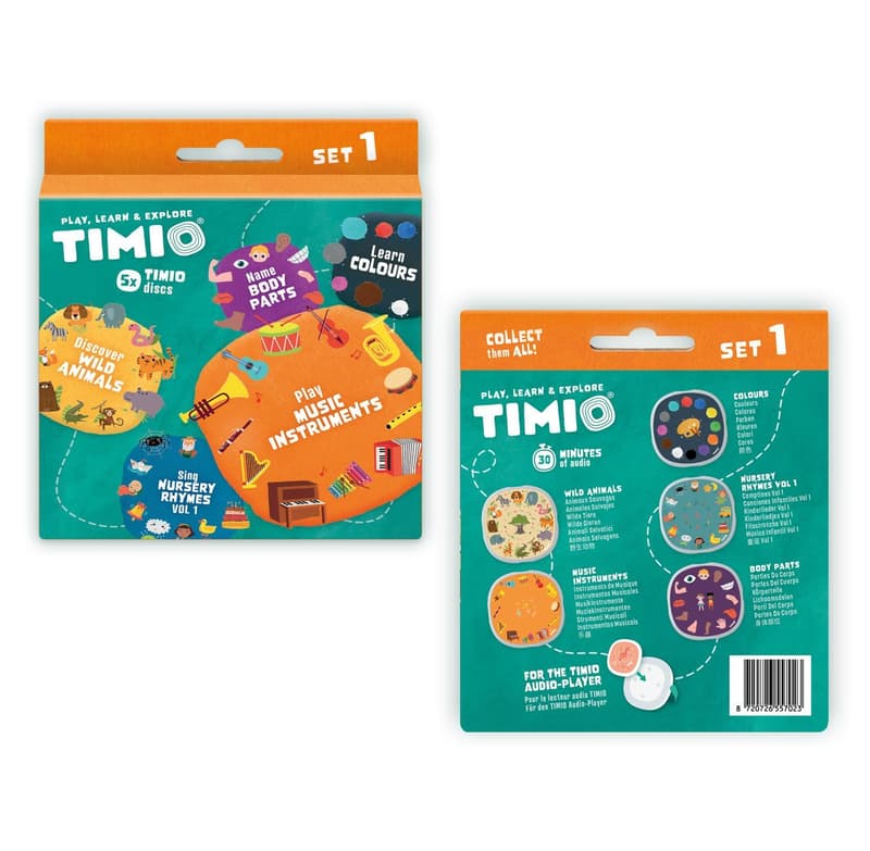 TIMIO Disc Set 1 – Wild Animals, Nursery Rhymes, Music, Colours & Body Parts: 5 Discs