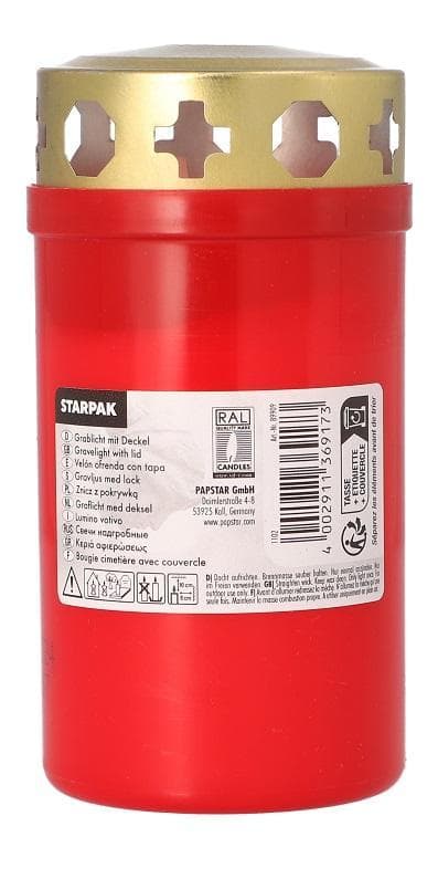 Grave light with gold lid round Ø 6.4 cm · 12.5 cm red sleeve