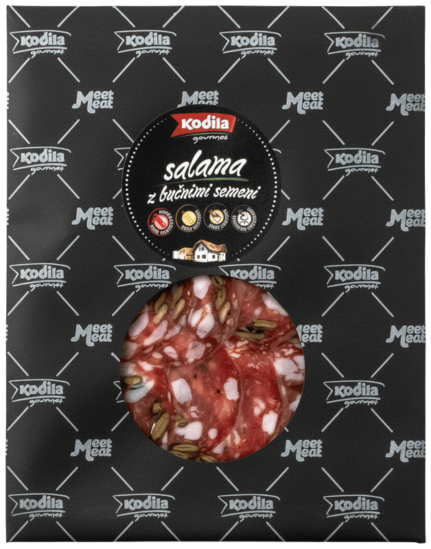 Kodila Gourmet Salami mit Kürbiskernen geschnitten