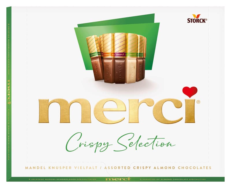 Merci Finest Selection Almond Crunch Variety, chocolate specialties with almond (9. 2%) crunch pieces, 1 x 250g