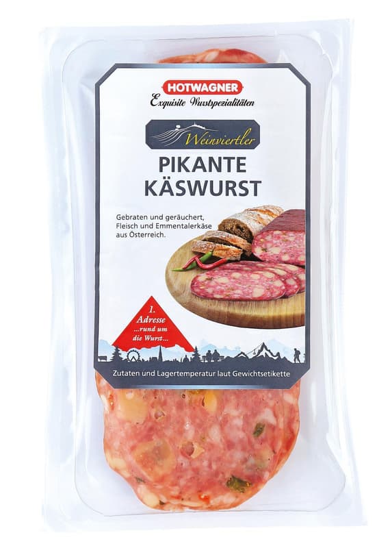 Hotwagner Weinviertler pikante Käsewurste geschnitten