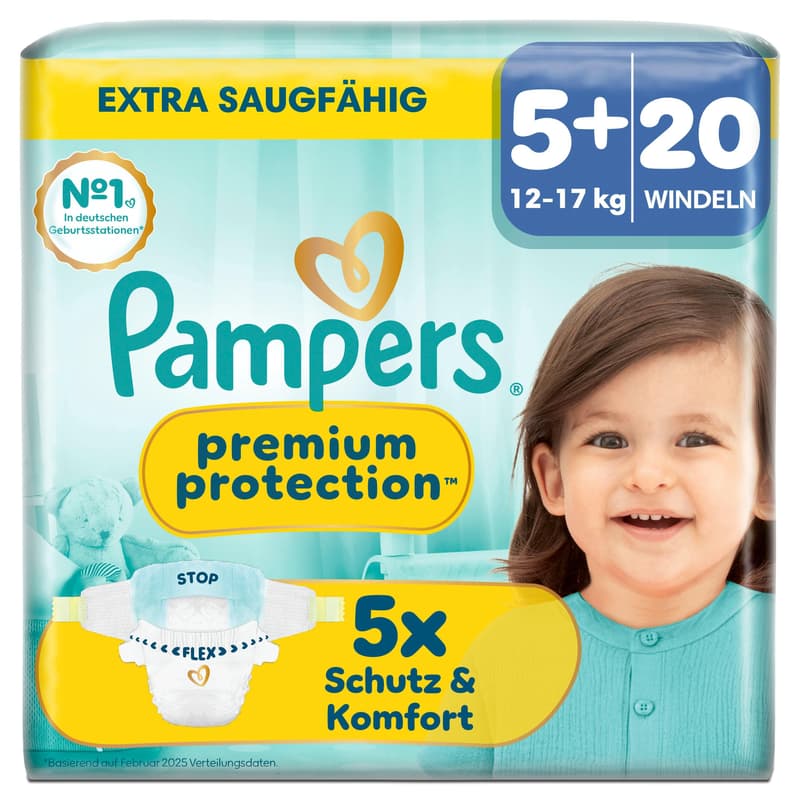 Pampers Premium Protection Diapers Size 5+ Junior Plus 12-17kg Single Pack 20 pcs