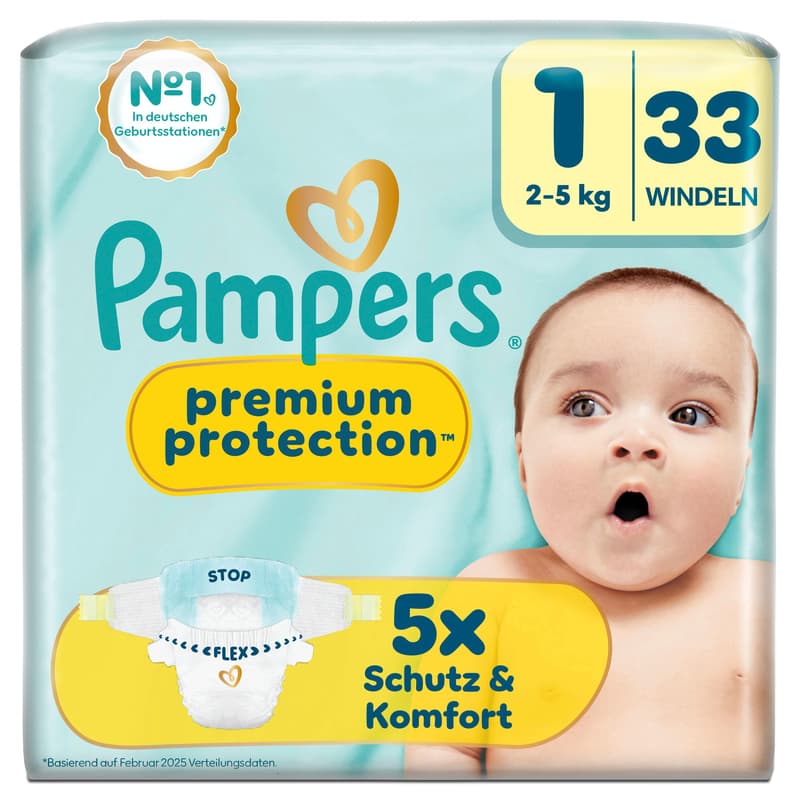 Pampers Premium Protection New Baby Windeln Gr. 1 Newborn 2-5kg Single Pack 33 St