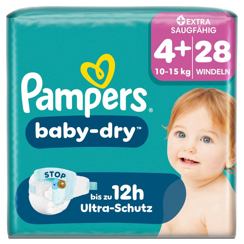 Pampers Baby Dry Windeln Gr. 4+ Maxi Plus 10-15kg Single Pack 28 St