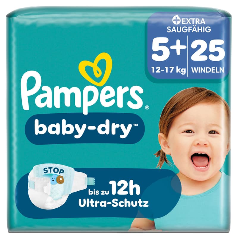 Pampers Baby Dry Windeln Gr. 5+ Junior Plus 12-17kg Single Pack 25 St