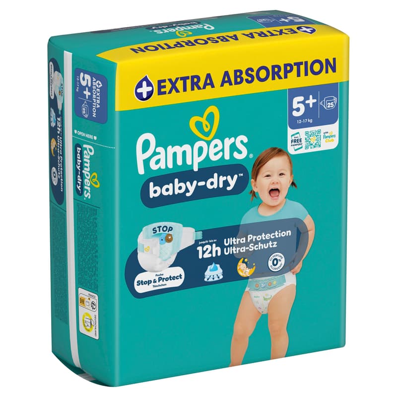 Pampers Baby Dry Windeln Gr. 5+ Junior Plus 12-17kg Single Pack 25 St