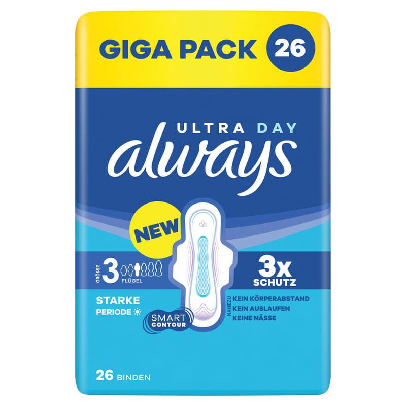 Always Ultra Damenbinden Größe 3 - Long Plus mit Flügeln Gigapack 26