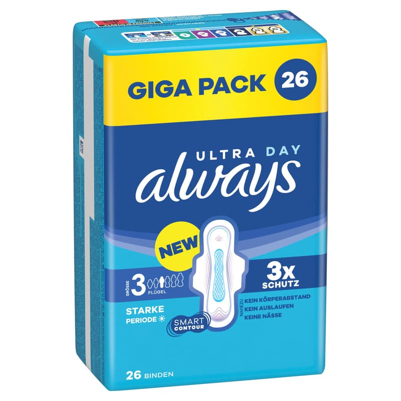 Always Ultra Damenbinden Größe 3 - Long Plus mit Flügeln Gigapack 26