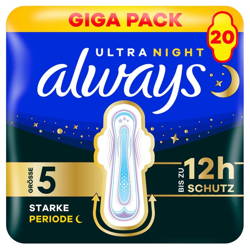 Always Ultra Damenbinden Größe 5 - Secure Night Extra mit Flügeln Gigapack 20