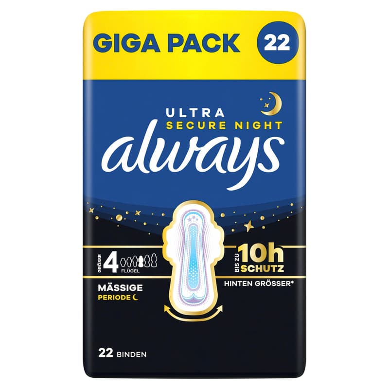Always Ultra Damenbinden Größe 4 - Secure Night mit Flügeln Gigapack 22