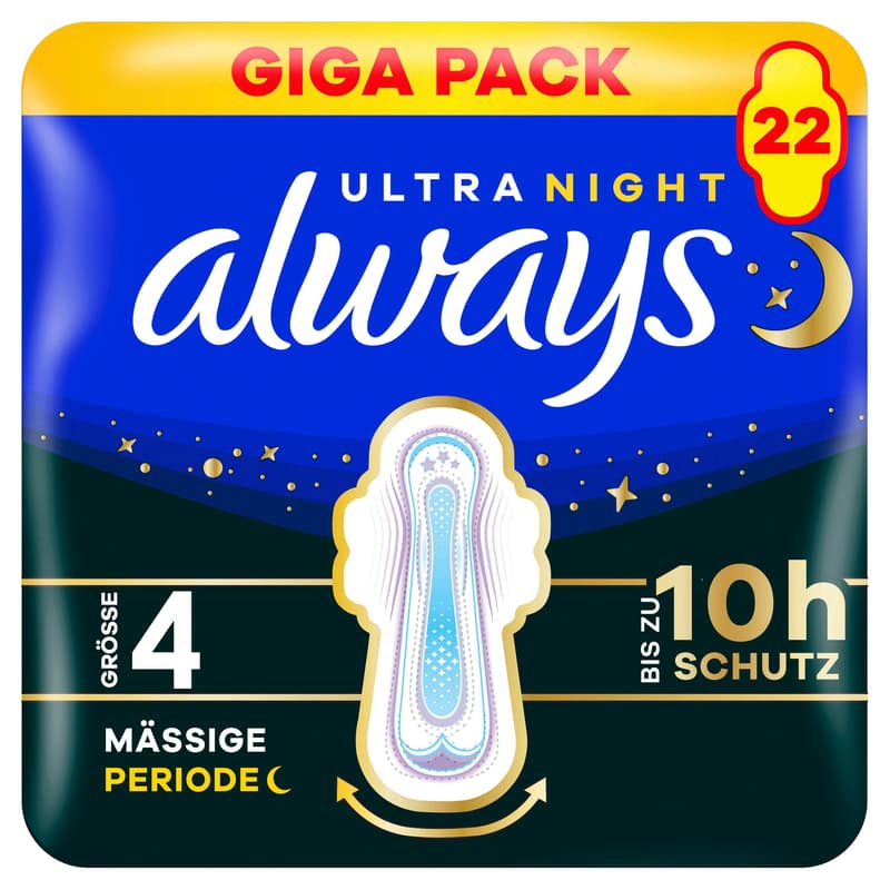 Always Ultra Damenbinden Größe 4 - Secure Night mit Flügeln Gigapack 22