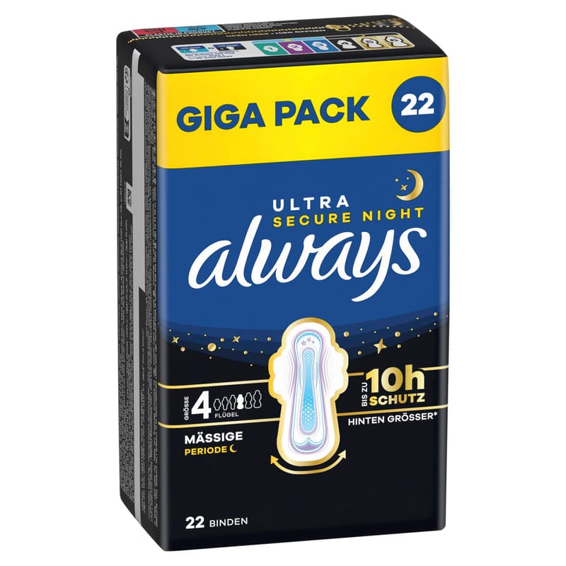 Always Ultra Damenbinden Größe 4 - Secure Night mit Flügeln Gigapack 22