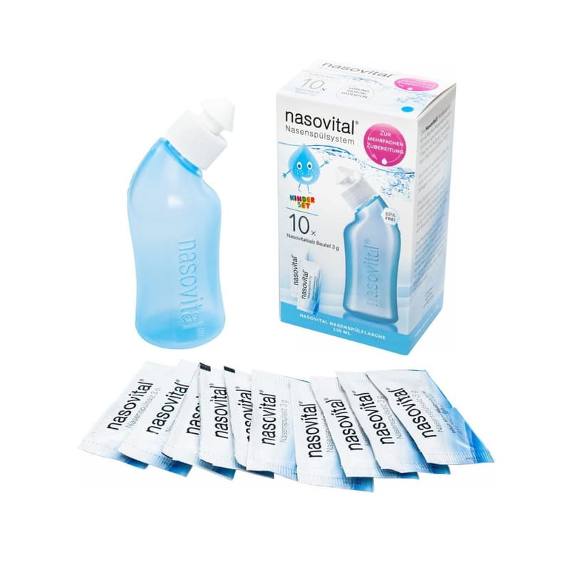 Nasovital Set blau - Nasendusche + 10 Säckchen für Kinder
