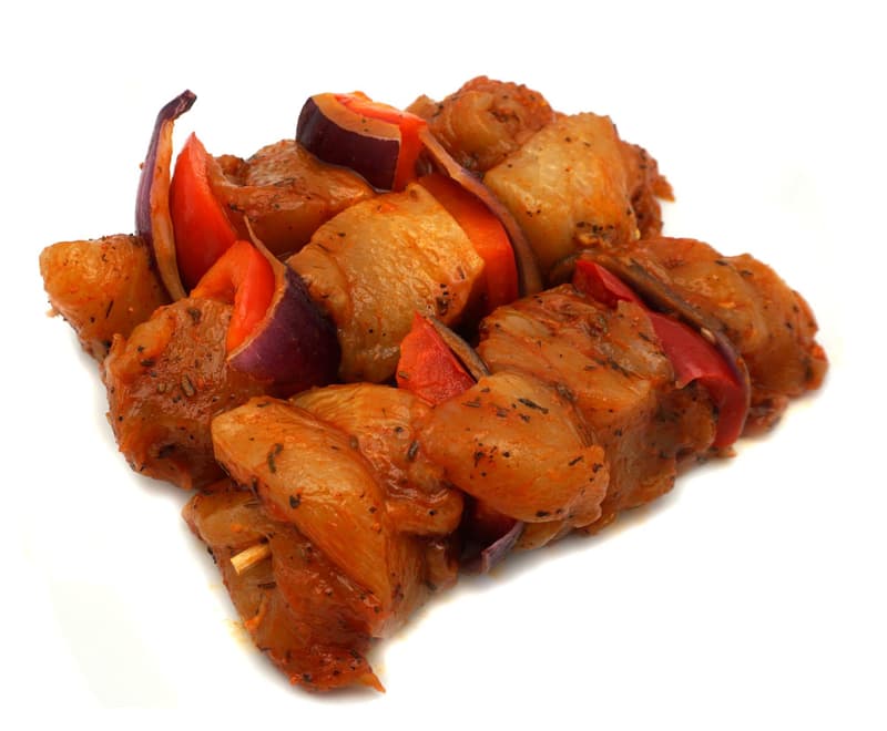 Wech Hendl Spieße mit Paprika und Zwiebel