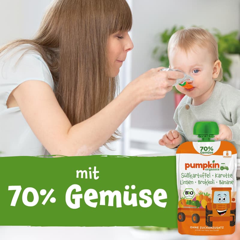 Pumpkin Organics BIO Quetschie Süßkartoffel, Karotte, Linsen, Brokkoli, Banane