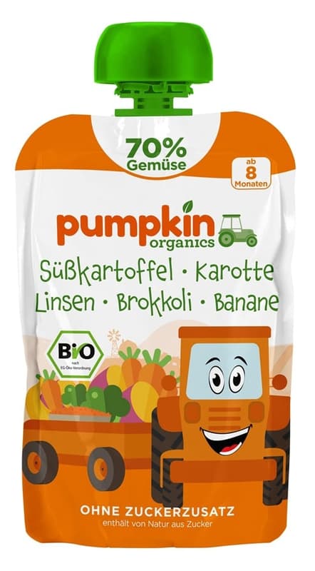 Pumpkin Organics BIO Quetschie Süßkartoffel, Karotte, Linsen, Brokkoli, Banane