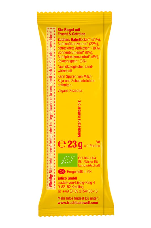 FruchtBar BIO Riegel Aprikose, Apfel, Hafer (4er Pack)