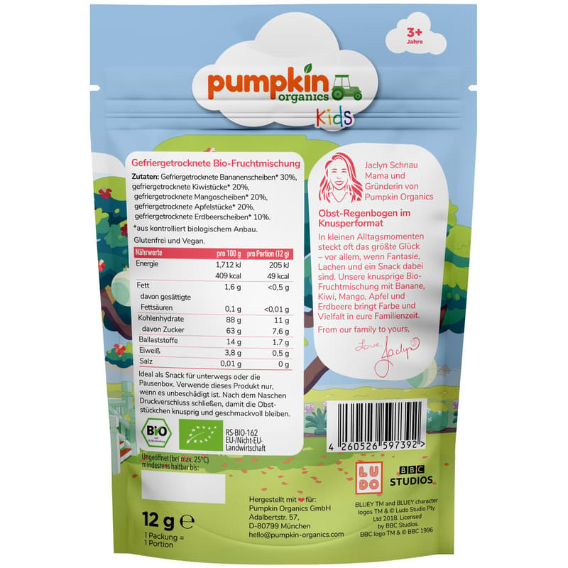 Pumpkin Organics Bluey BIO  Banane, Kiwi, Mango, Apfel, Erdbeere ab 3+ Jahren