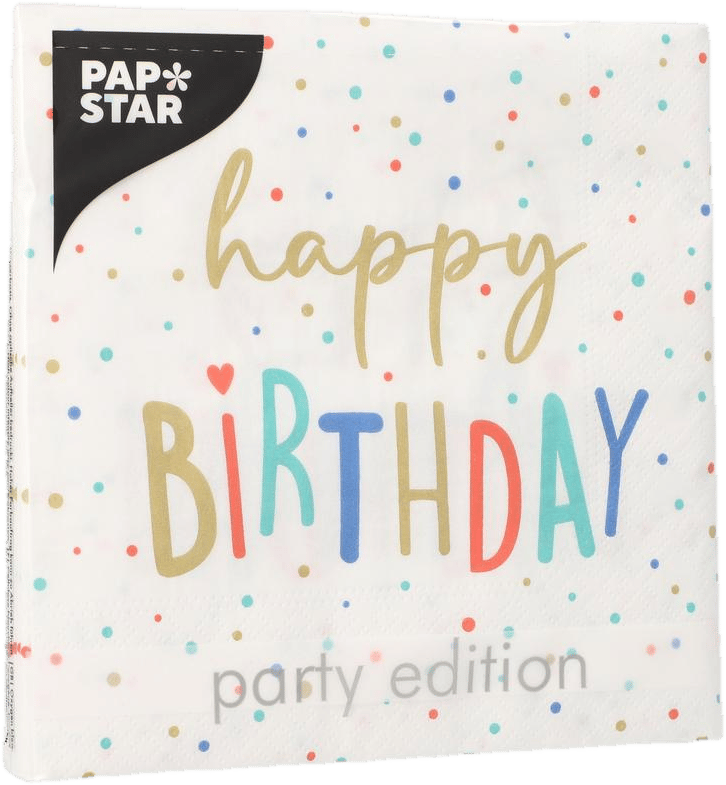 PAPSTAR 20 Napkins, 3-ply 1/4 fold 33 cm x 33 cm "Happy Birthday"