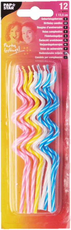 PAPSTAR 12 Birthday candles 12 cm Assorted colours "Spirale"