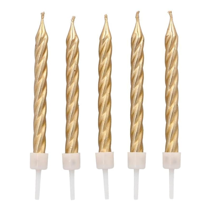 PAPSTAR 12 Birthday candles on holder 6 cm gold