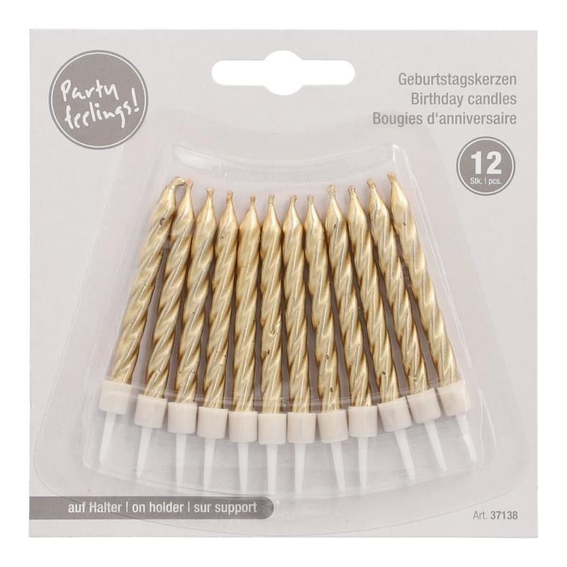 PAPSTAR 12 Birthday candles on holder 6 cm gold